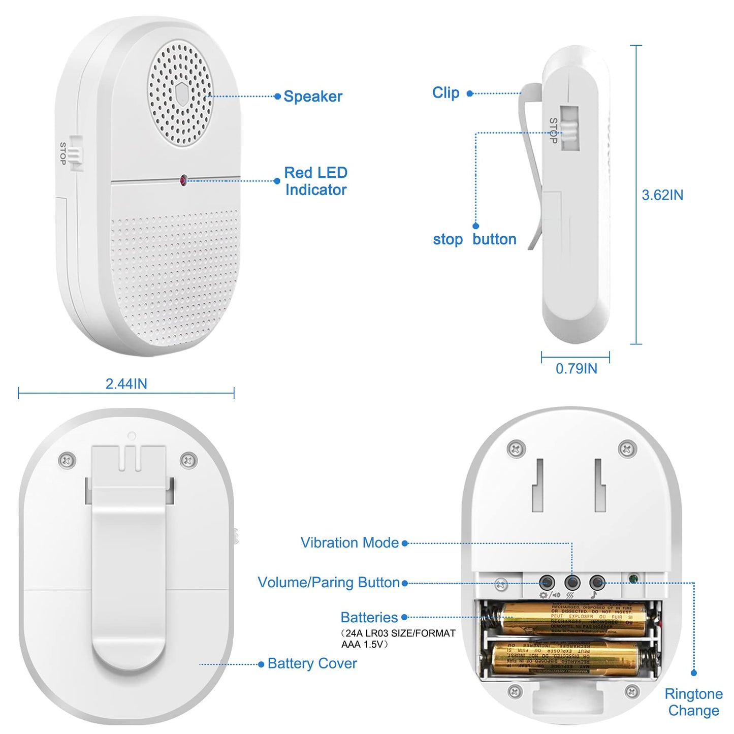 CallToU Wireless Caregiver Pager Call Button for Hard of Hearing 500FT Emergency Alert System Waterproof Call Bell for Elderly at Home/Elderly/Patients/Disabled (CCVB 4-2)