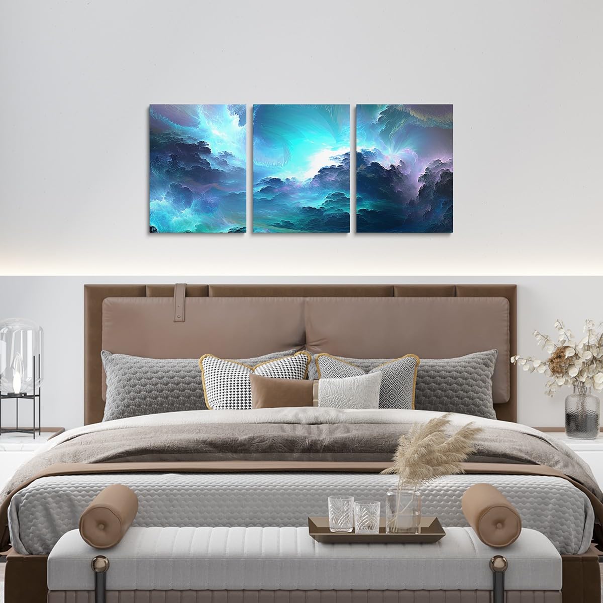 Purple Blue Marble Canvas Wall Art Set of 3, Purple Teal Glitter Paintings Wall Decor for Living Room Bedroom Modern Abstract Wall Art Ombre Poster Prints Luxury Decor Artwork Prints