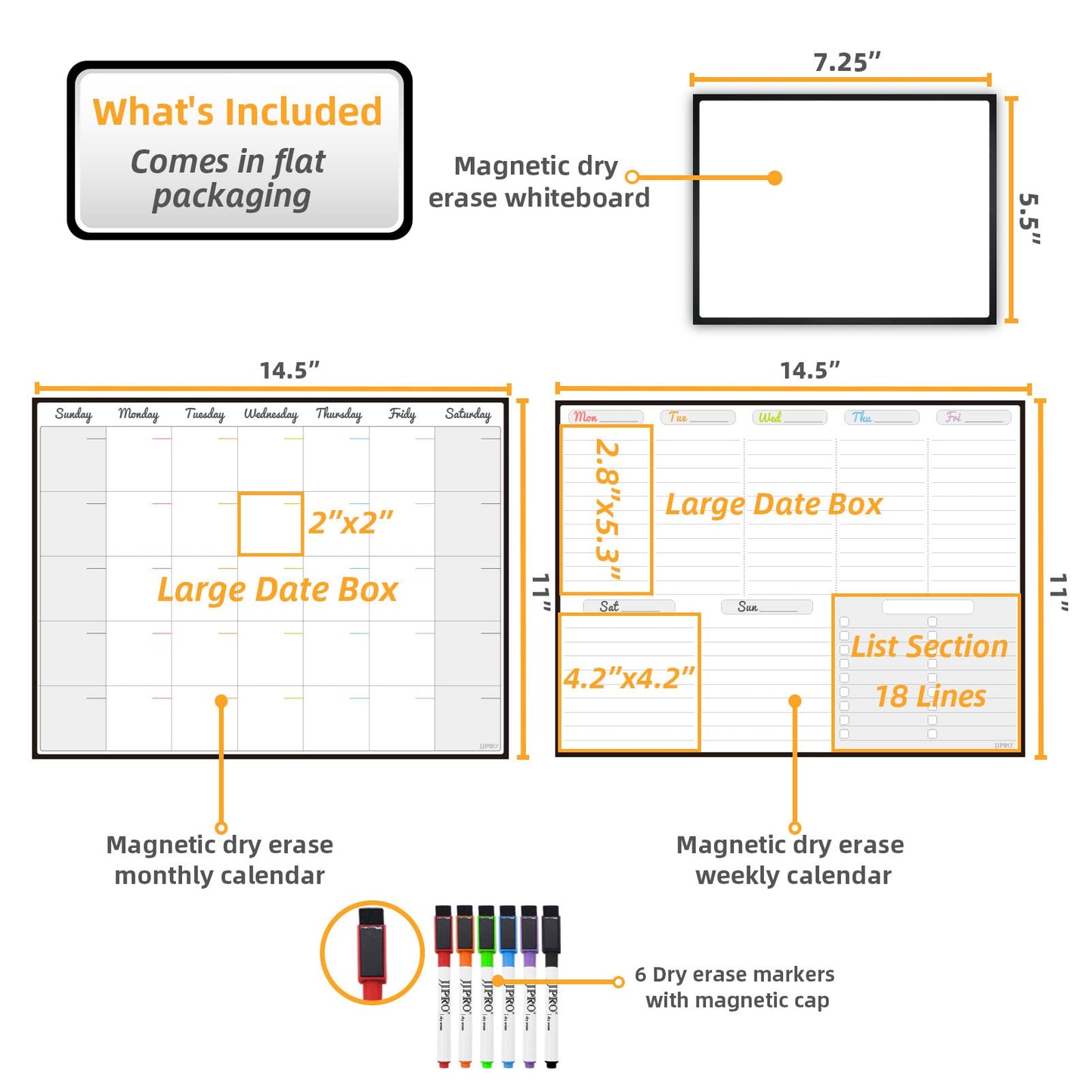 JJPRO Magnetic Dry Erase Monthly Calendar and Weekly Whiteboard for Fridge-Monthly Planner,Weekly Dry Erase Board for Refrigerators,One Bonus Notepad/to Do/Grocery List