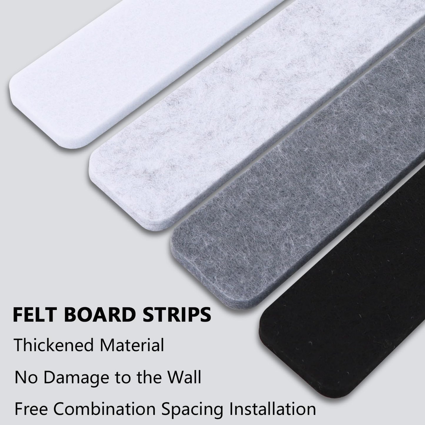 Vuzvuv 8 pcs Bulletin Board Bar Strips No Adhesive Backing with Glue Points ，Self Adhesive Cork Board for Wall，Felt Pin Board for School，Office Decor(Black White Grey)