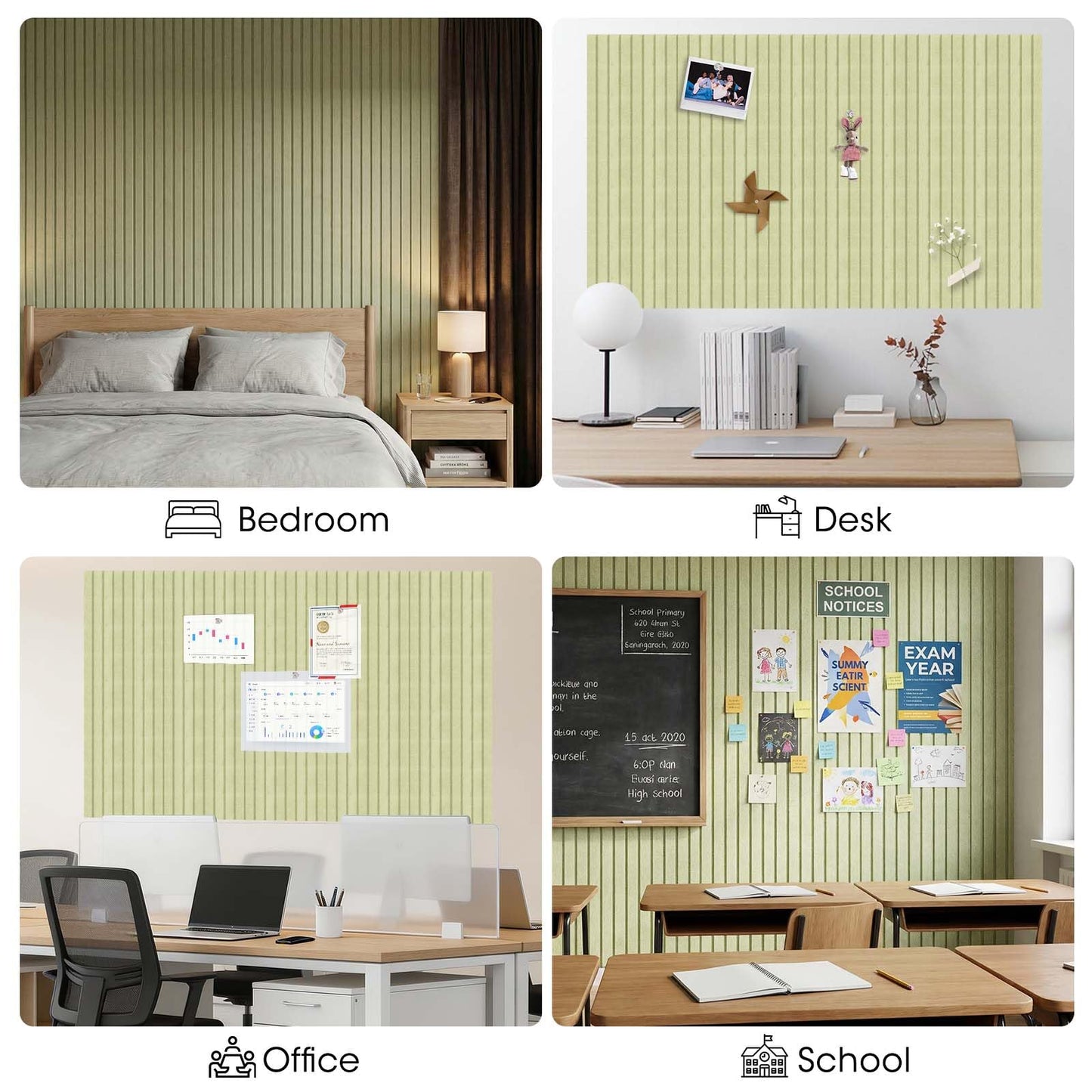 Large Cork Board for Walls 59" x 36",15 Pack 12"X12"Felt Bulletin Board Tiles with 120 Adhesive Tabs,Cork Board Alternative for Office Decor, Push Pin Board Wall Organizer-Sage Green