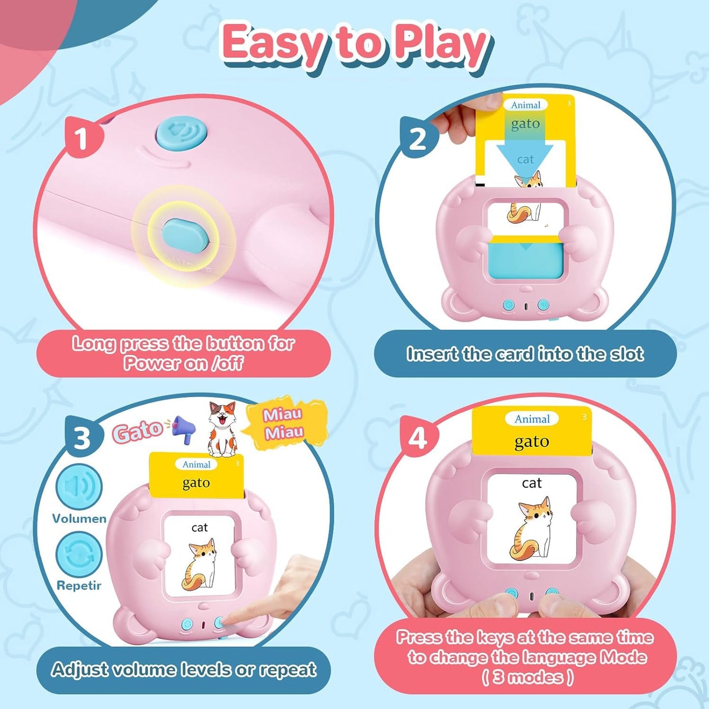 Spanish & English Talking Flash Cards for Toddler, Learning Montessori Toys with 224 Sight Words, Speech Therapy Toys, Children's Sensory Preschool Learning Educational Birthday