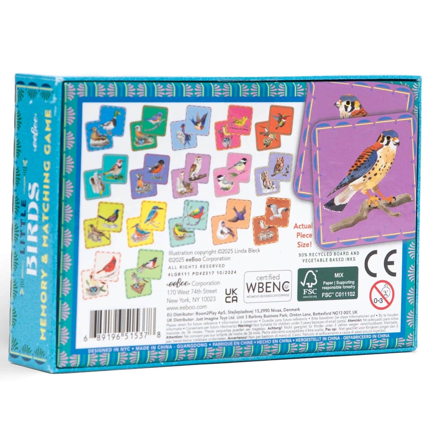 eeBoo: Memory & Matching Game- Little Birds- 18 Illustrated Matching Pairs, Concentration Tile Game, Informational Insert, Kids Ages 4+, 1-4 Players