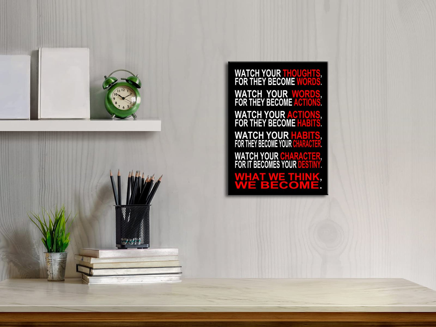 Pyradecor Watch Your Thoughts Motivational Classroom Poster Modern Canvas Prints Wall Art Paintings Ready to Hang for Office Living Room Home Decorations Stretched Pictures Artwork