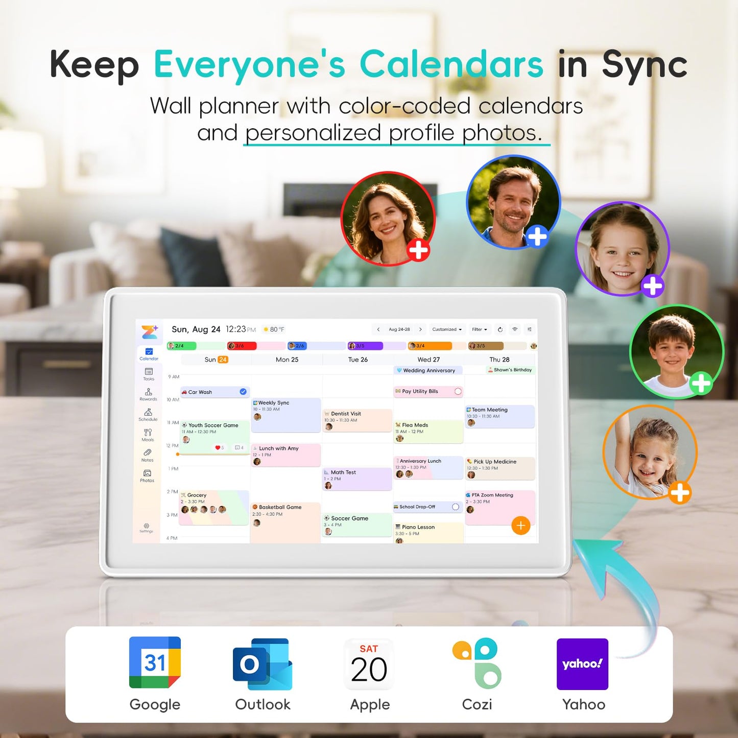 Digital Calendar, 15.6 Inch Electronic Calendar Smart Touchscreen Interactive Wall Planner for Family Schedules, Great for Organizing Routines, Wall & Desk Mountable, Gifts for Mom