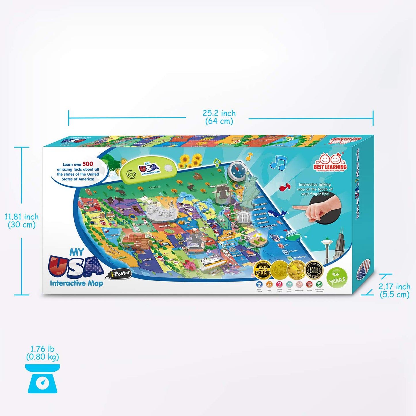 BEST LEARNING i-Poster My USA - Interactive Talking United States Map for Kids Ages 5-12 - Birthday Gift for 5 6 7 Year Old Boys & Girls - STEM Homeschool Educational Toy