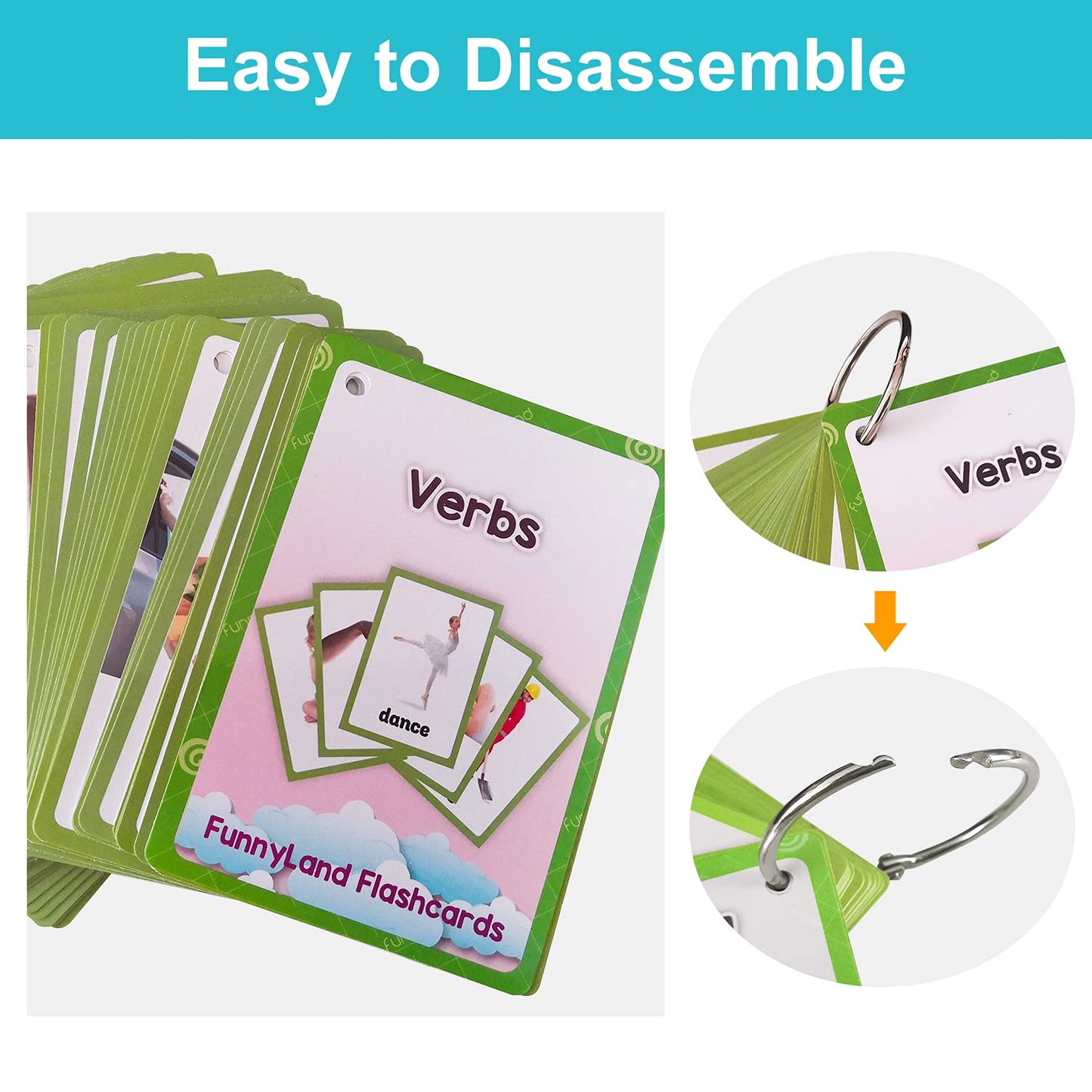 Lilias Verbs/Adjectives/Prepositions Flash Cards, English Words Pocket Card for Toddlers, Learning Toys, Supplies for Kindergarten Preschool, 3 Themes Set