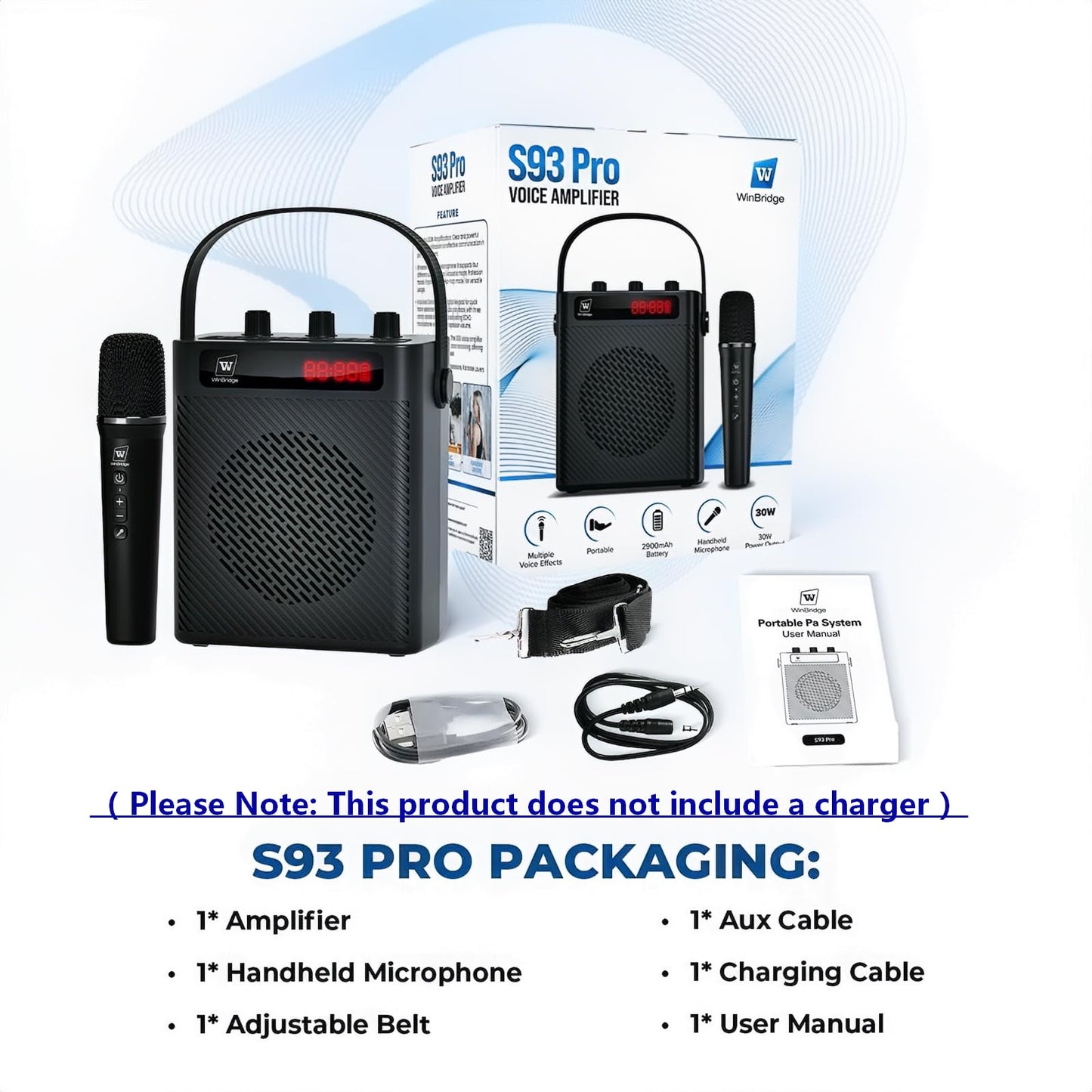 Voice Amplifier with Wireless Microphone & Speaker - Portable Mini Bluetooth PA System with Handheld Mic, 30W Ultra-Light Rechargeable Megaphone for Teachers, Speech & Outdoor Events - S93 Pro
