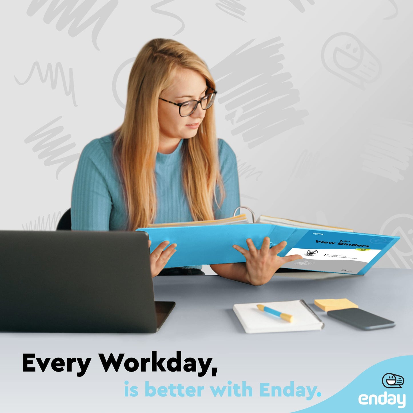 Enday 3 Ring Binder 1.5 Inch, Blue Heavy Duty Three Ring Binder, 325 Sheets Capacity - 1.5 Inch Binder for Home School and Office