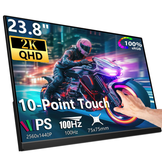 Prechen 23.8 Inch 2K 100Hz Large Portable Touchscreen Monitor 100% sRGB IPS Portable Touch Display QHD w/90° Adjustable Stand USB-C HDMI Laptop Monitor Desktop 2560X1440
