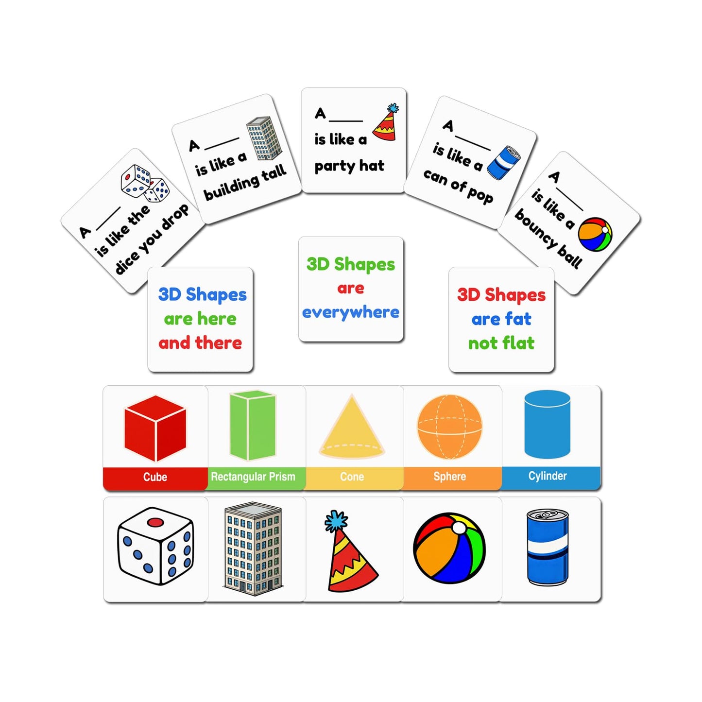 Jianwen Magnetic 3D Shapes Flash Cards, Geometric Solids Matching Game, Educational Learning Aids & Math Manipulatives for Classroom and Home