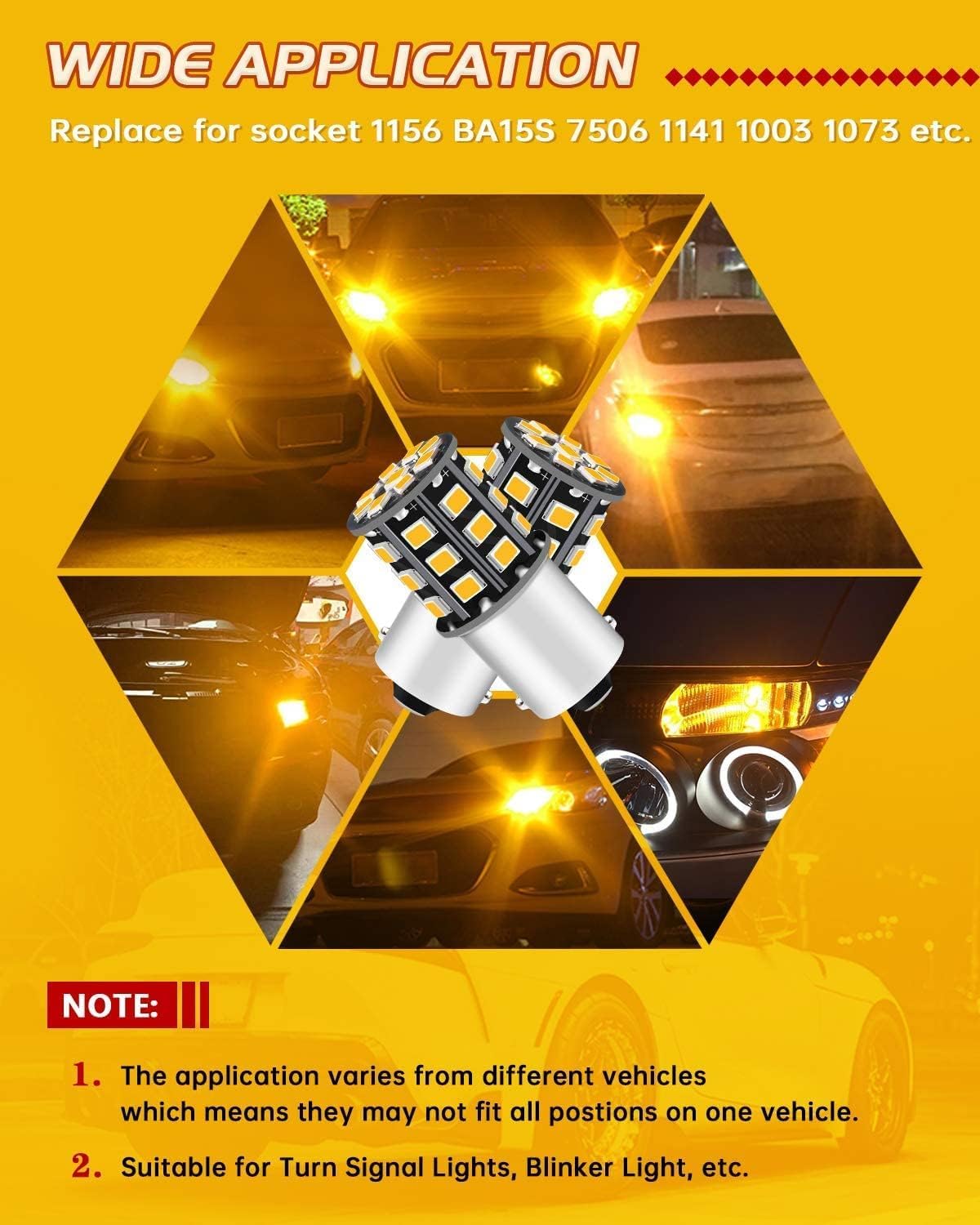 Qoope 1156 LED Bulb Amber, 33SMD 12V-24V BA15S, Model AMBL0017CN-A, Pack of 4