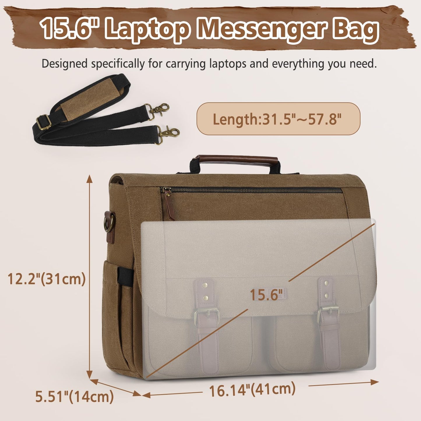 RAINSMORE Messenger Bag for Men, 15.6-17.3 inch Laptop Bag for Work College