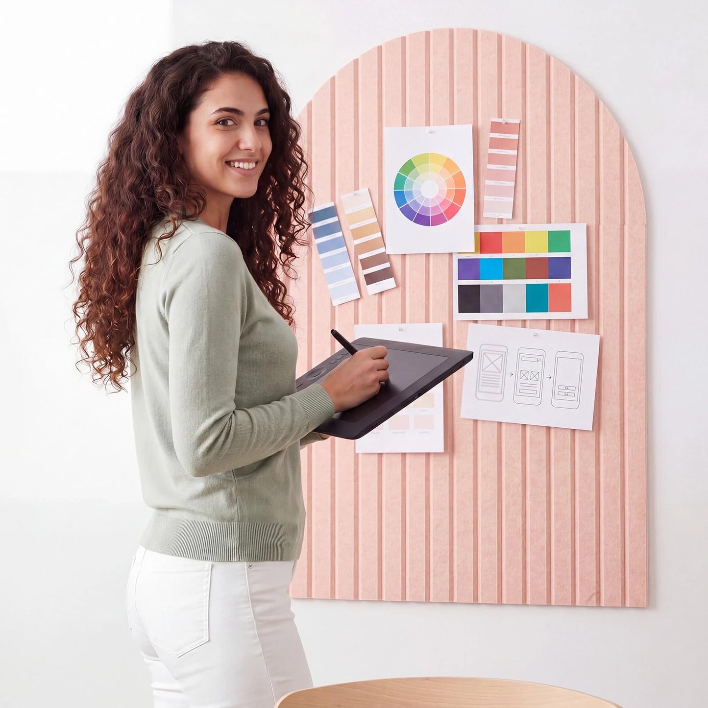 Mindsoft 2 Pcs 35" x 24" Large Integrated Arched Felt Bulletin Board - Foldable Cork Board Alternative - No Assembly Wall Decor for Office, Bedroom & Home Display Photos (Pink)