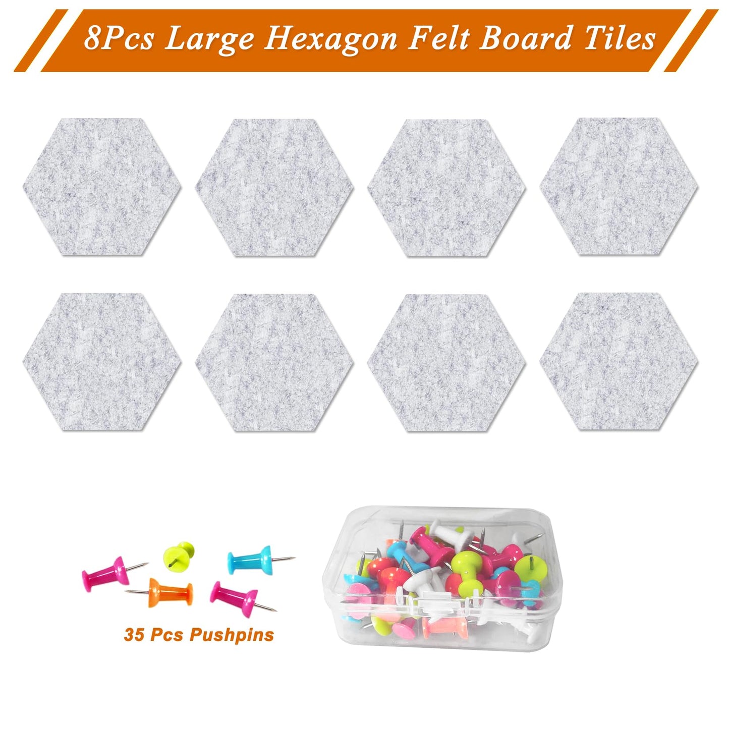HULAVO Large Hexagon Felt Cork Board Tiles, Self Adhesive DIY Felt Bulletin Board Pin Board with 35 Pushpins for Office School Home Wall Decor Stickers Memos Photos Display(Light Grey)