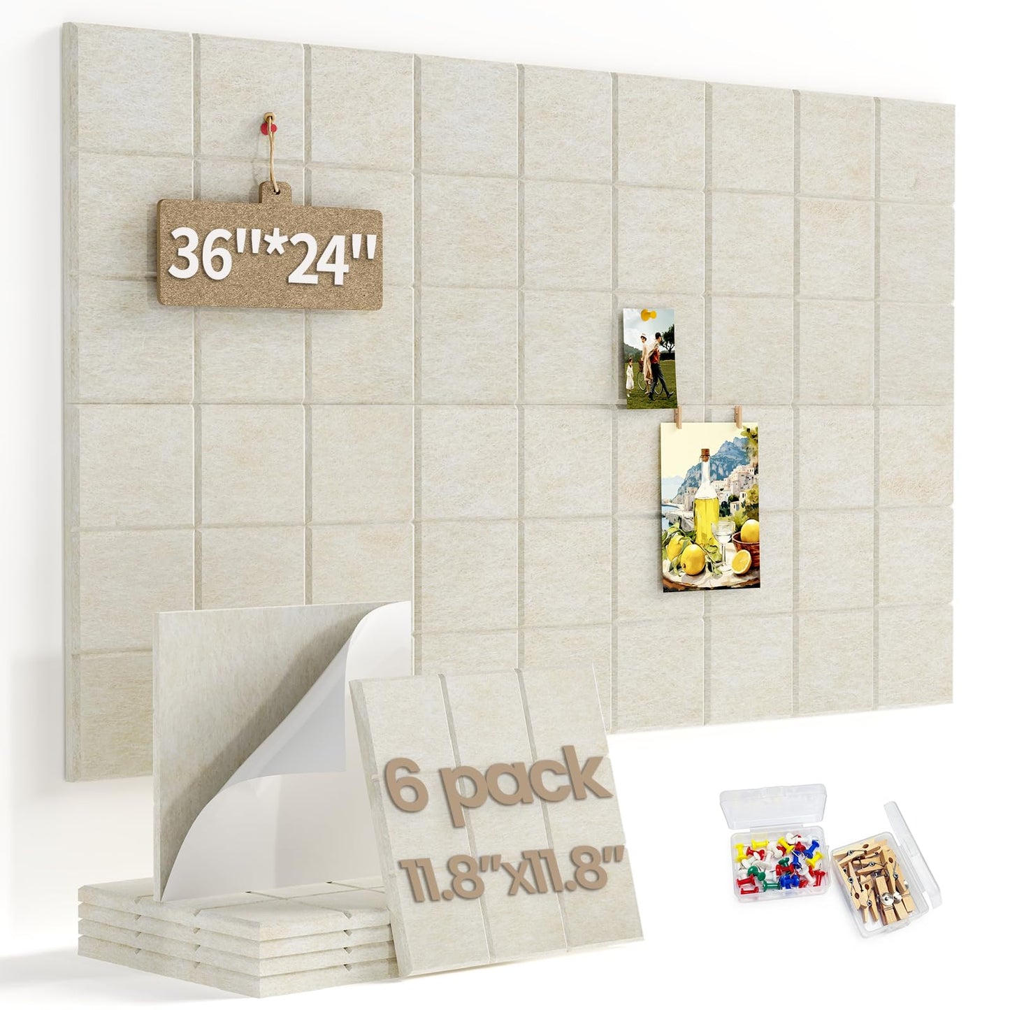 Large Felt Bulletin Board for Walls: 6-Pack Black Cork Board Alternative 11.8x11.8 Inch Peel and Stick Pin Board Wall Decor for Home Organization, Office Memo Board, Self-Adhesive Wall Tiles