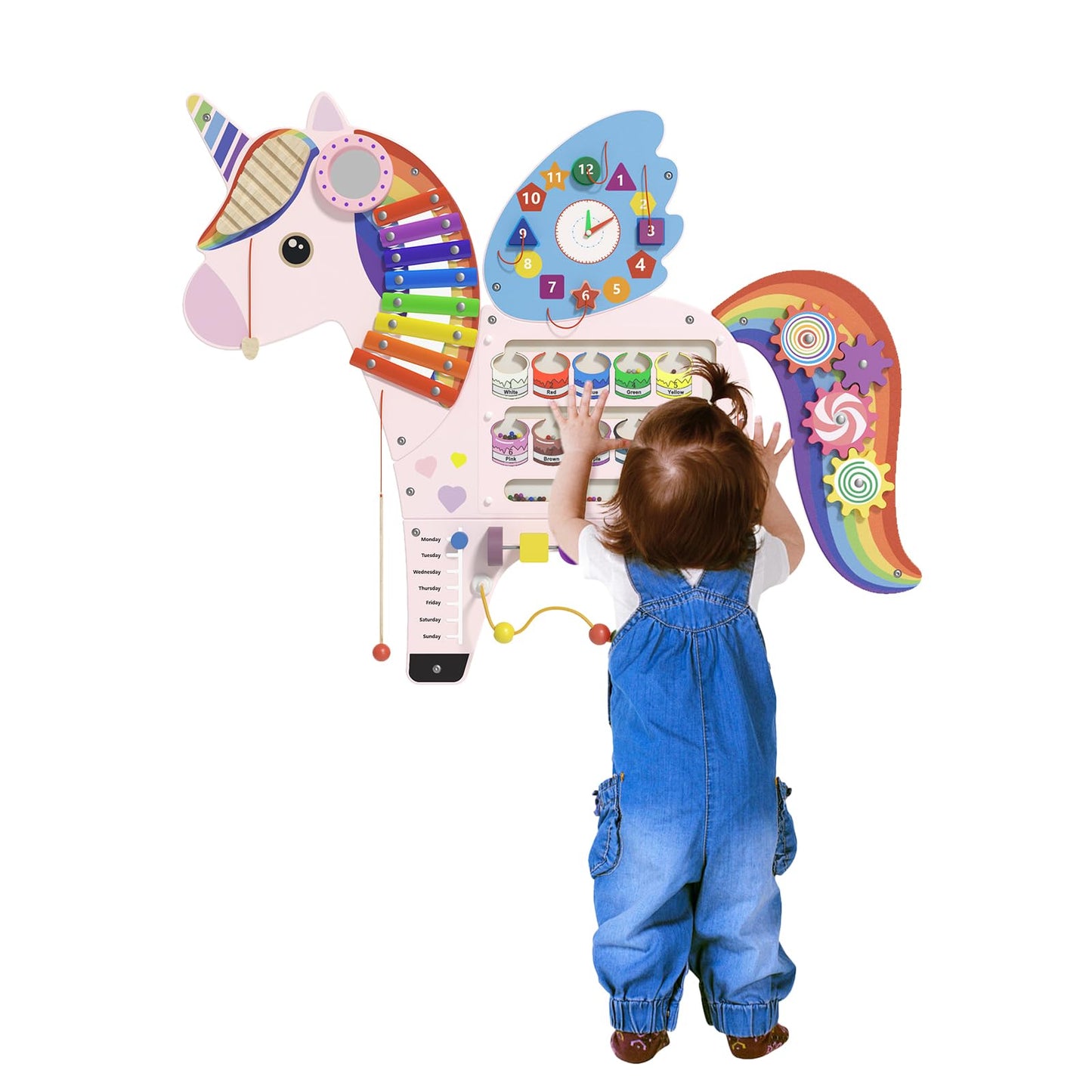 nigwet Unicorn Sensory Wall Panel for Kids - Activity Wall Busy Board Panels, Montessori Toddler Wall Activity Board, Wall Toys for Toddlers 3, Activity Cube, Perfect for Toddler Playroom, Pink