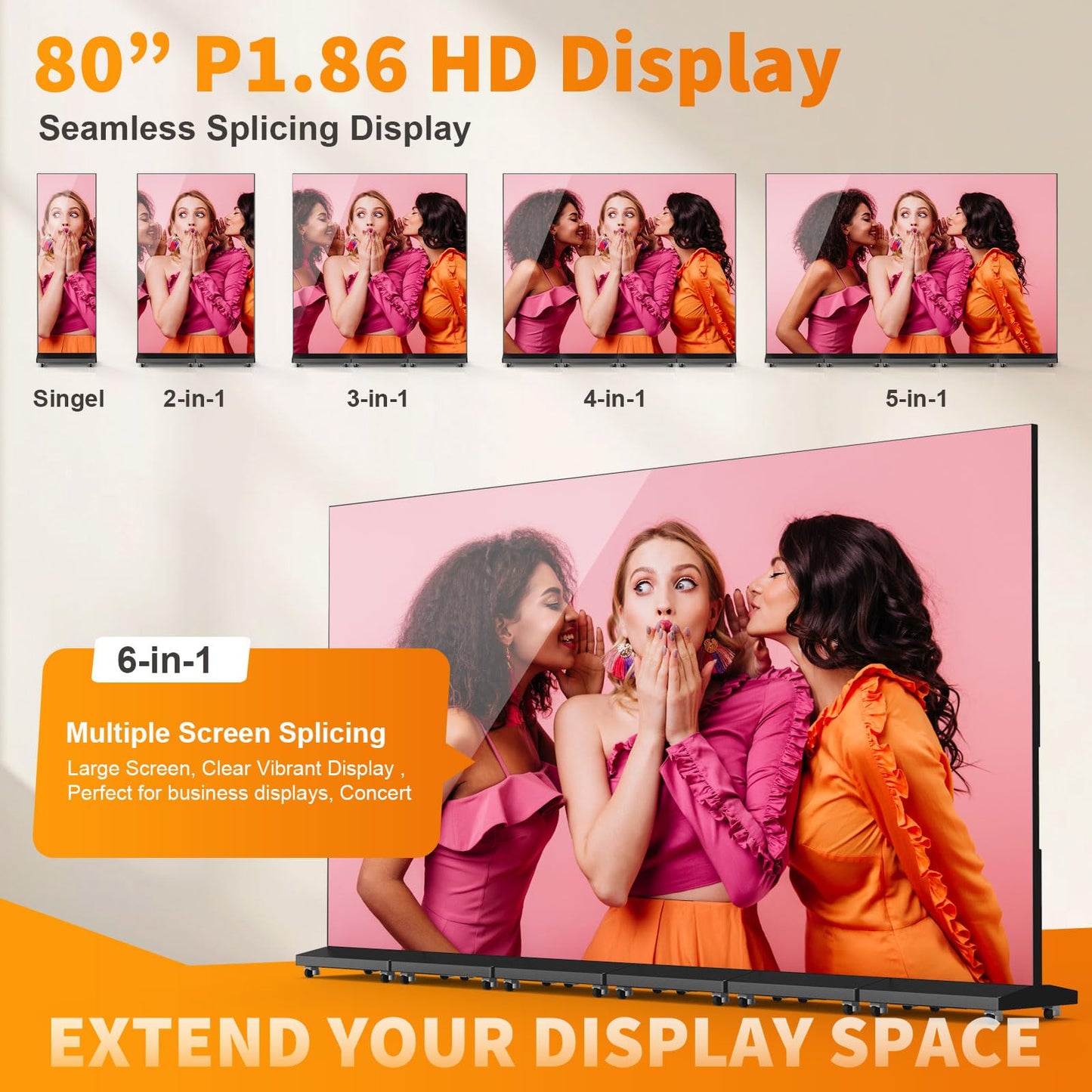 80" LED Digital Signage Display with Flight Case, P1.86 Foldable Spliceable LED Poster Screen Kiosk with Content Management System, WiFi/USB/HDMI for Events, Rentals & Commercial Use (Black, 2 Panel)