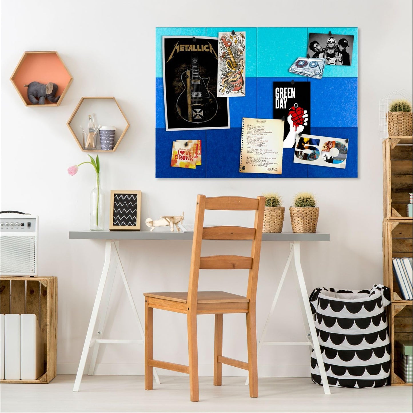 Large Felt Cork Board - 48x36 inches, 12 Felt Board Tiles with Removable Adhesive Tape Cork Boards for Walls Cork Board for Office Pin Board Bulletin Board (30x30, Blue Ombre Collection)