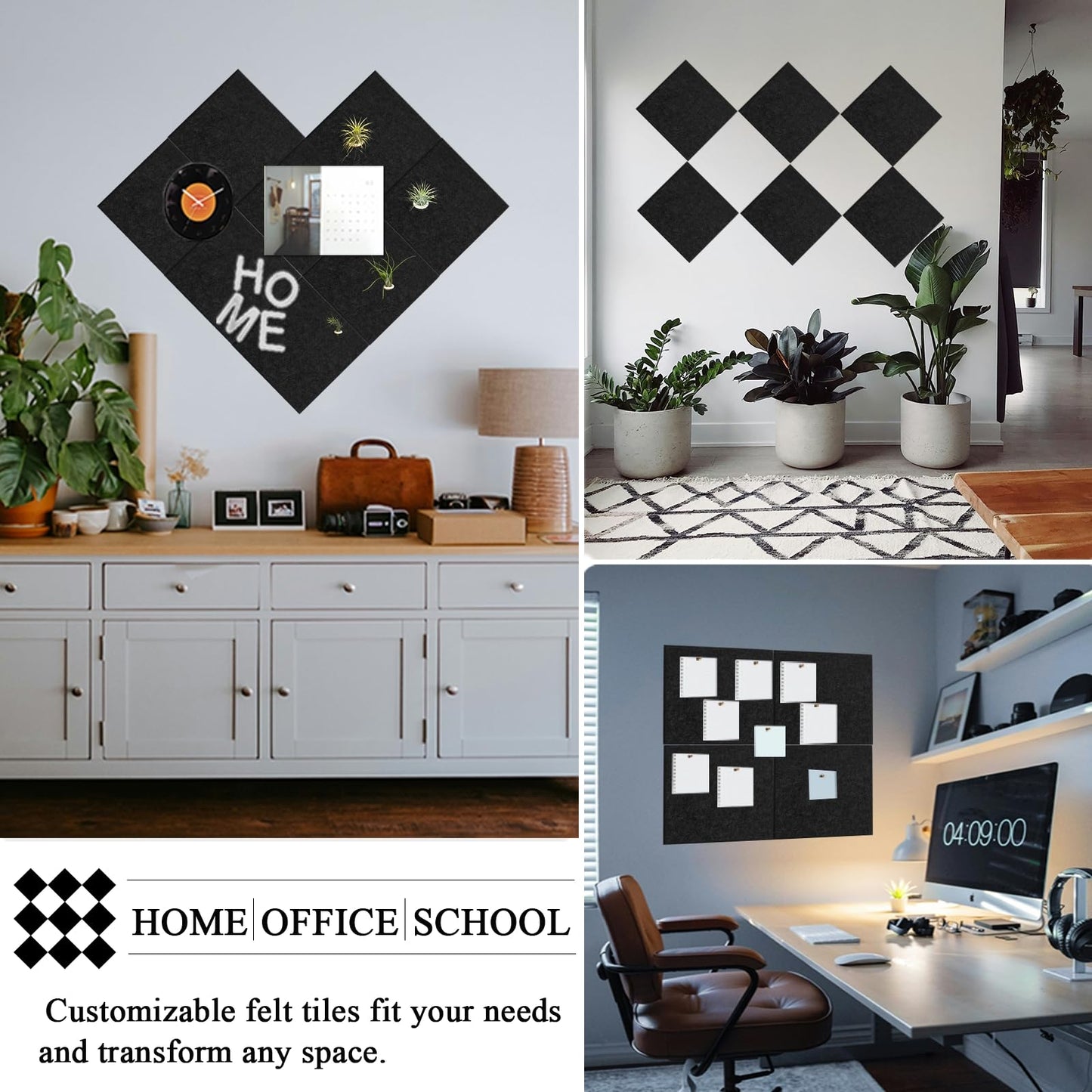 Leallace Cork Board for Walls 36" x 24", Black Bulletin Boards, 6 Pack Felt Cork Tiles with Removable Adhesive & 30 Pushpins, Cork Boards for Office, Home, Classroom, Kids Room