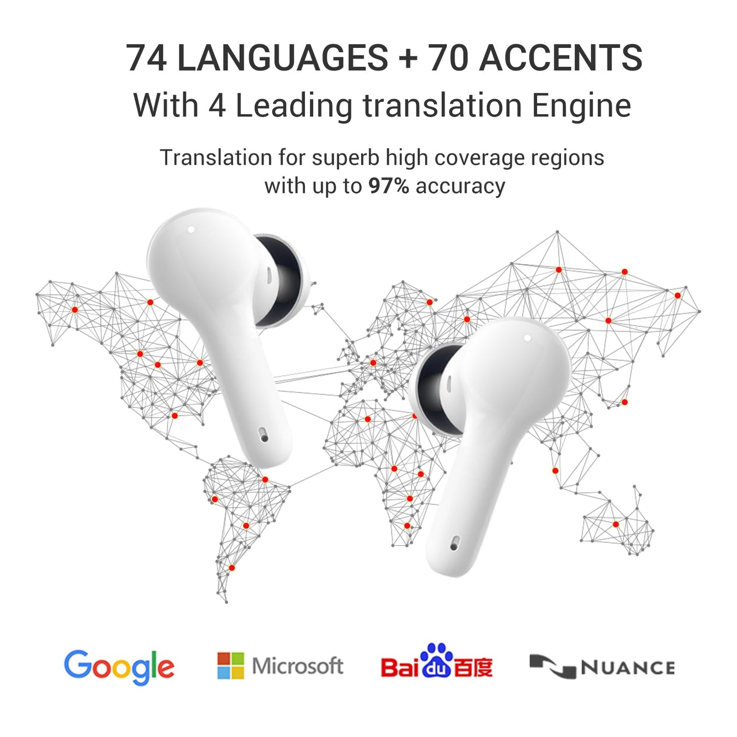 ANFIER M6 AI Offline Translation Earbuds Real Time 144 Languages Two-Way Translator Audifonos Traductores Inglés Español 3-in-1 Translate Headphones for Business Travel, No Subscription Needed (White)