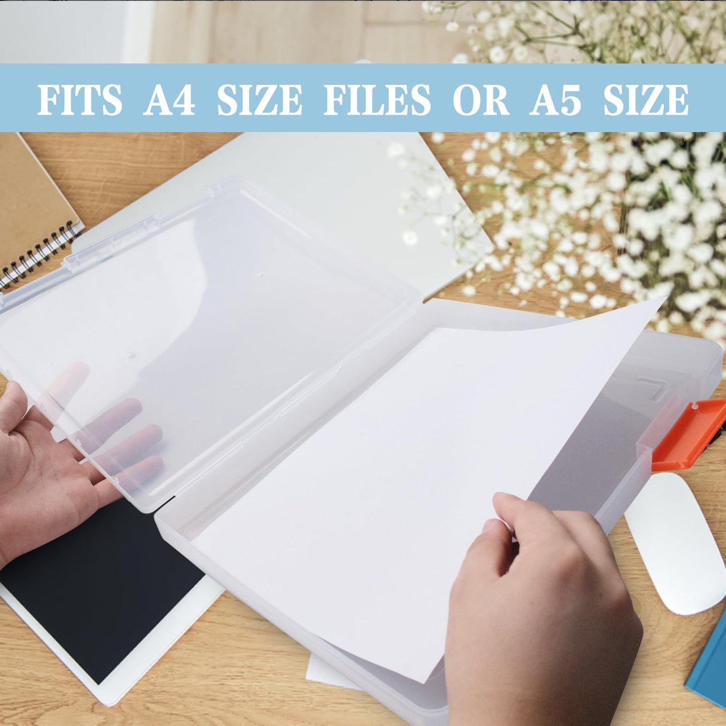 Olutacot 12 Pcs Clear A4 A5 File Box Document Plastic Storage Box with 48 Labels File Holder Organizer Paper Plastic Case Magazine Protector with Buckle Office School Supplies