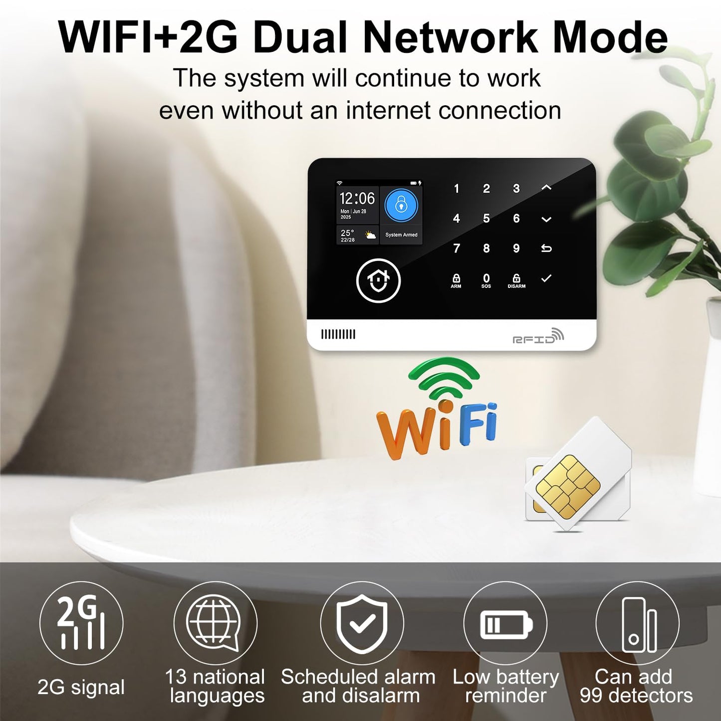 Home Alarm System with Camera, 23 Pieces Wireless WiFi/GSM SMS Home Security System with Motion Detector, 120dB Alarm Siren, Remote Control, Doorbell Button and SOS Button for Villa,Warehouse