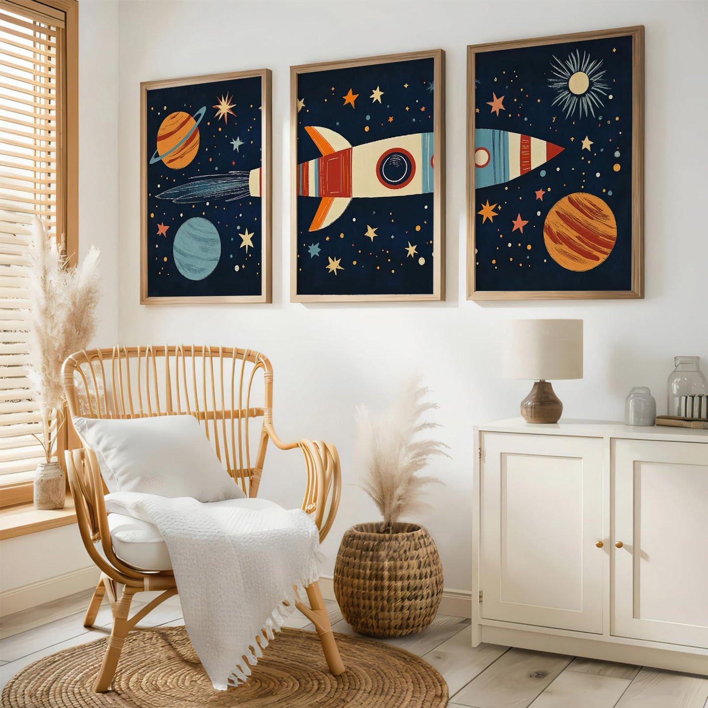 Nursery Wall Art Space Wall Art Set Of 3 Solar System Stars Poster Adventure Space Adventure Travel Posters Prints Rocketship Picture for Boys Girls Kids Children's Bedroom Playroom 12x16Inch UnFramed