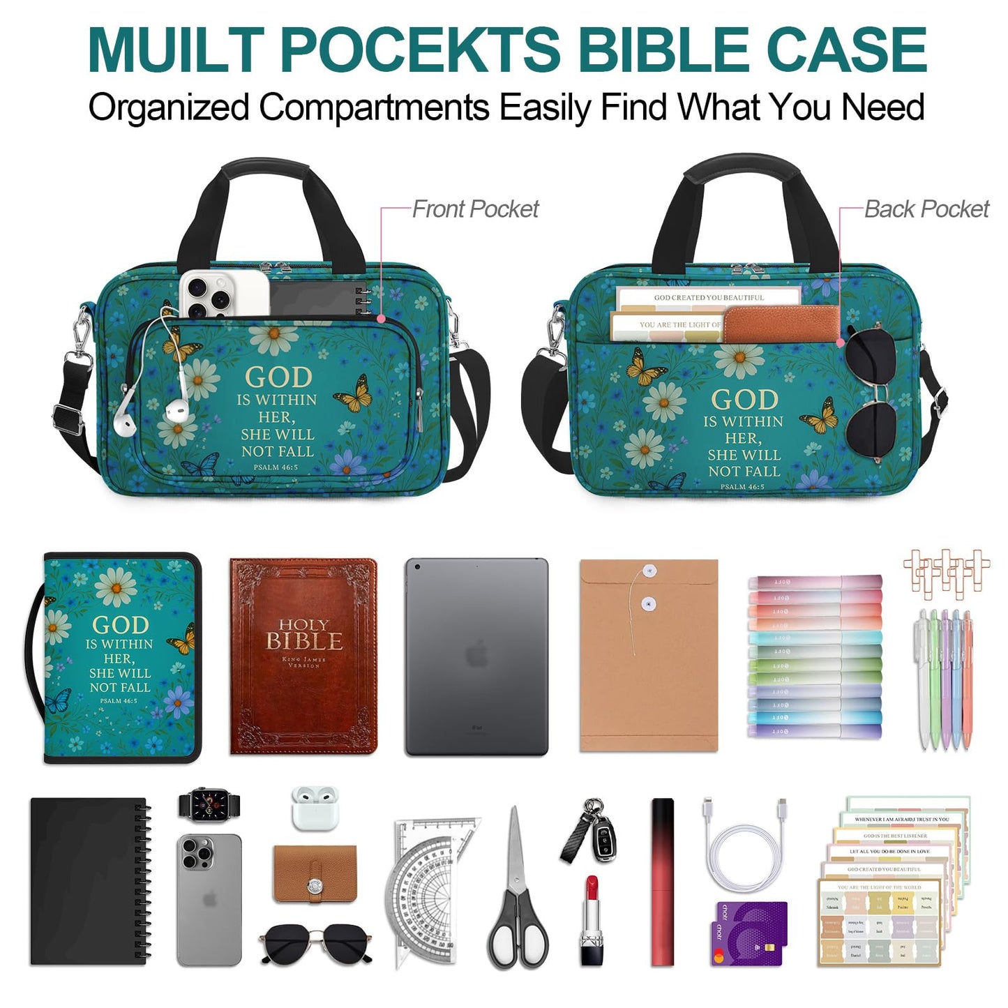 IBOVODI Daisy Bible Cover Case for Women, Vintage Floral Large Bible Bag Carrying Case, Bible Study Supplies Bible Journaling Kit Book Carrying Case with Bible Highlighters Tabs Pens Cross Clips