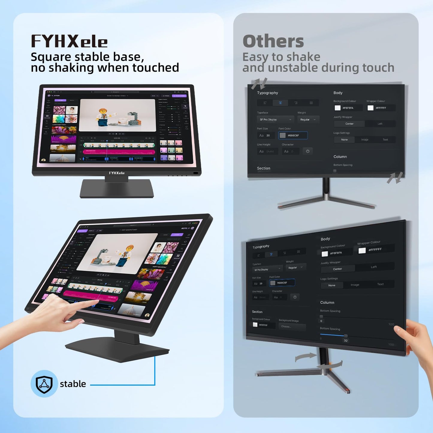 FYHXele 24 Inch Touchscreen Monitor, IPS FHD 1080P Touch PC Display, 100Hz, LED Backlit Multi-Touch Monitor, VESA, HDMI & VGA & USB Computer Touch Screen for Gaming, Business, Warehouse, Bar, Gym