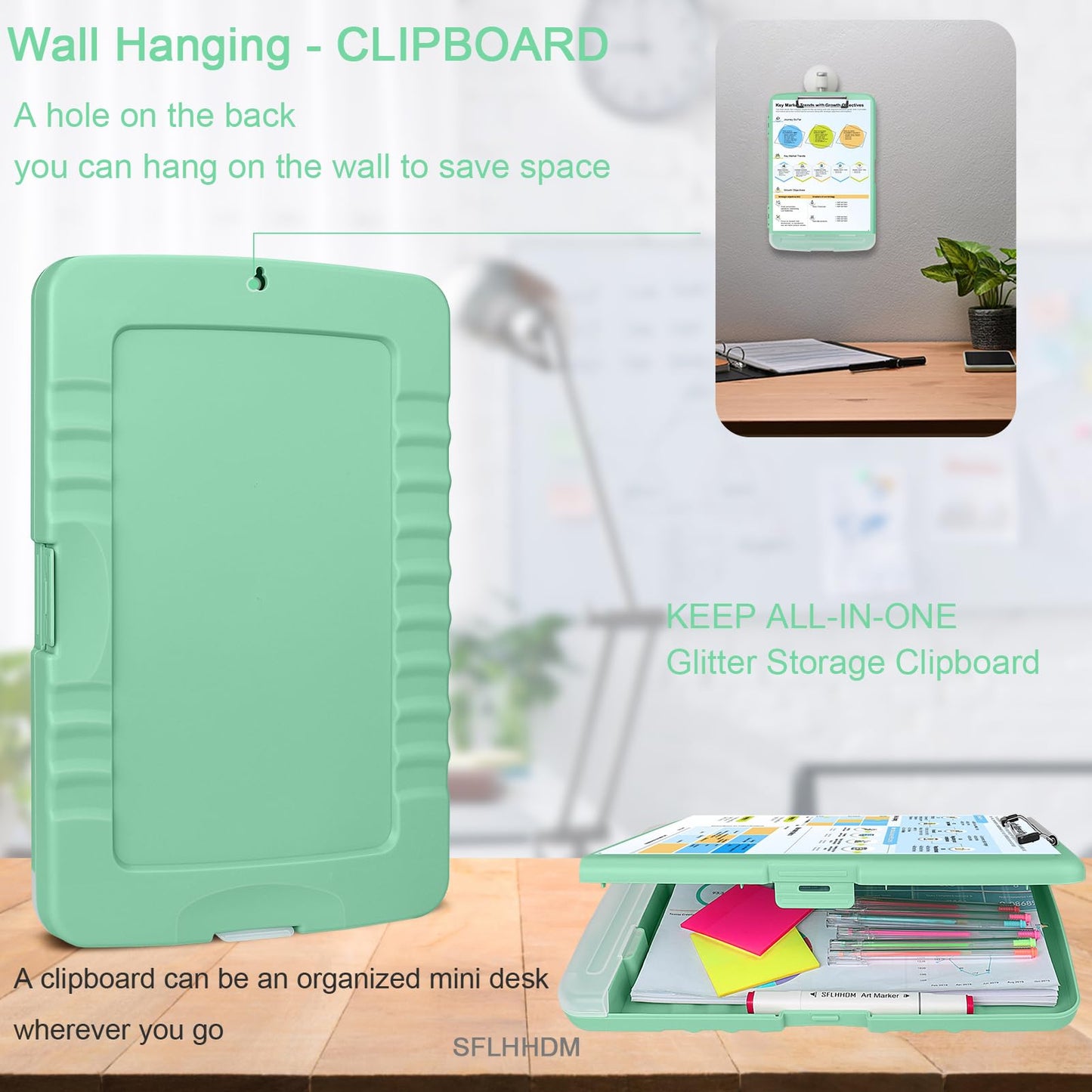 SFLHHDM Clipboard with Storage,Storage Clipboard with Pen Holder, A4 Binder Clip Boards 8.5x11 with Low Profile Clip,Side Opening Nursing Clipboards Folder for Office Supplies-Grayish Green