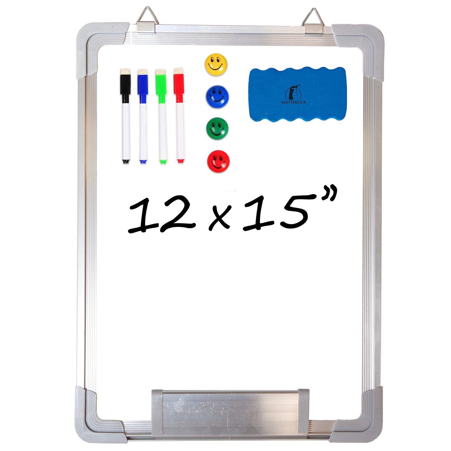 Whiteboard Set - 12 x 15 in Dry Erase Board with 1 Magnetic Dry Eraser, 4 Dry Wipe Markers and 4 Magnets - Small White Board Wall Hanging Marker Board for Home and Office (12x15)