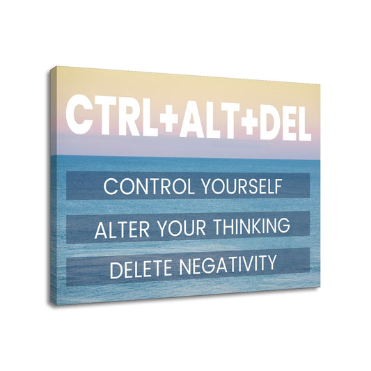 YSPCSUN Inspirational Posters for Office, Ctrl Alt Del Control Yourself Canvas Poster Single Panel Wall Decor for Home Office Dorm Classroom, Framed Canvas Art, 24x18inch