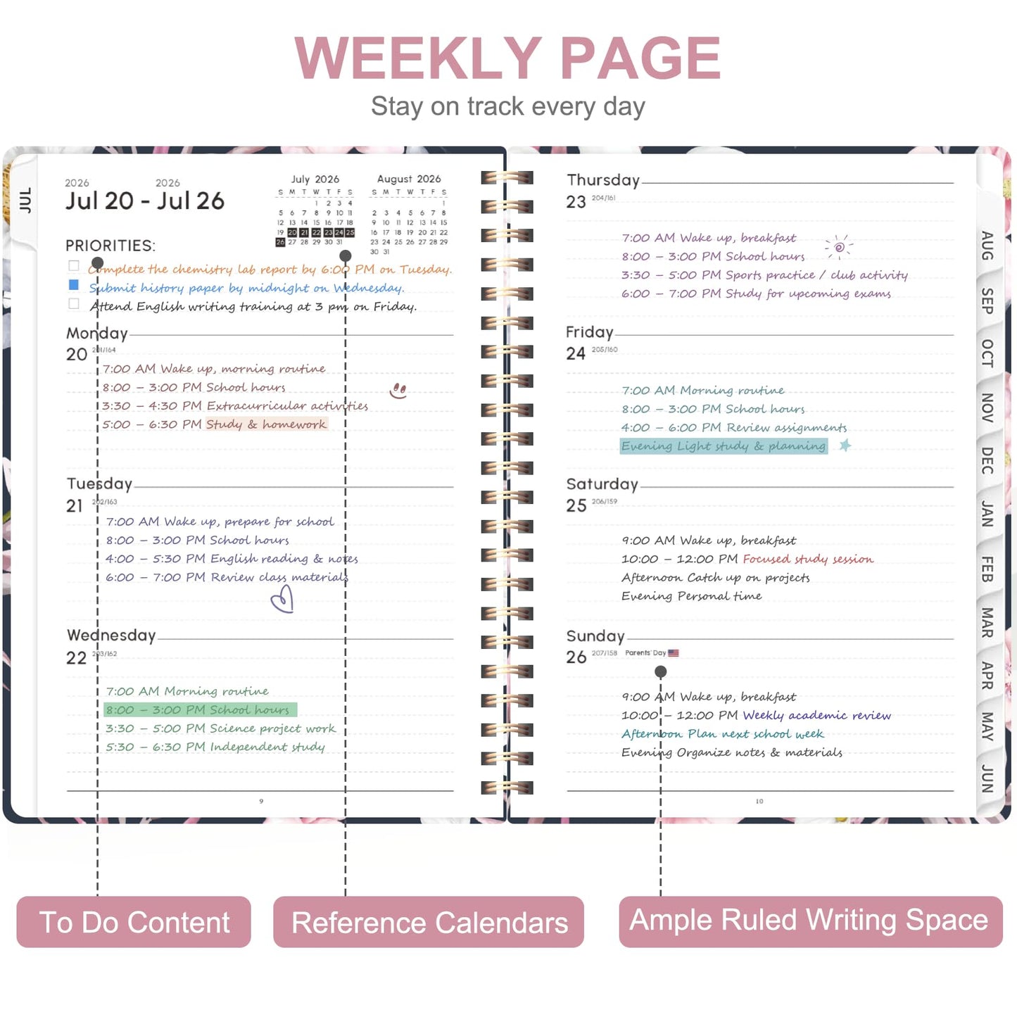 Planner 2026-2027, Weekly and Monthly Academic Planner, July 2026 - June 2027, Hardcover Calendar Agenda Book for School Year Planning, School Supplies for Teacher and Student, A5(6.3'' x 8.5'')