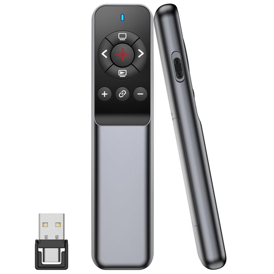 TITIANCOOL Wireless Presentation Clicker with Laser Pointer, USB-C & USB-A Dual Receiver, Hyperlink & Window Switch Support, 100M Red Light, Compatible with PowerPoint/Keynote/Google Slides