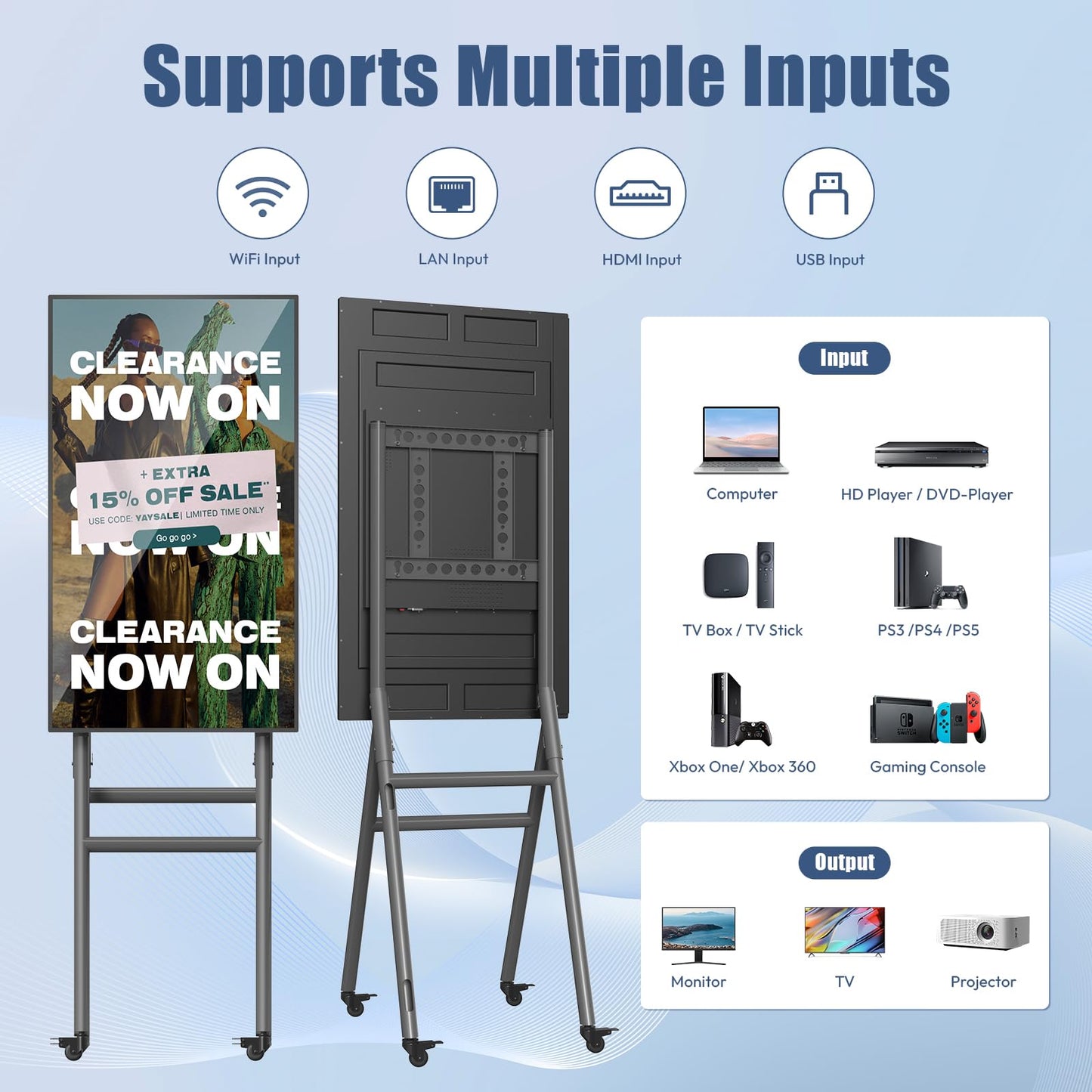 QIXZOCV MWE 43 Inch Mobile Digital Signage Display Kiosk with Flight Case, Portable Digital Poster with Screen Mirroring App Publishing, Advertising Display Kiosk, Android OS