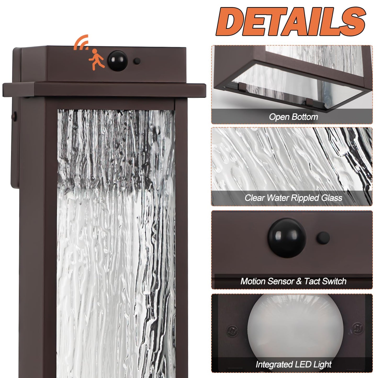 VenzBlomia LED Outdoor Lanterns, 16in Waterproof Motion Sensor Sconce, Oil Rubbed Bronze, 2 Pack, Rustic Metal Design