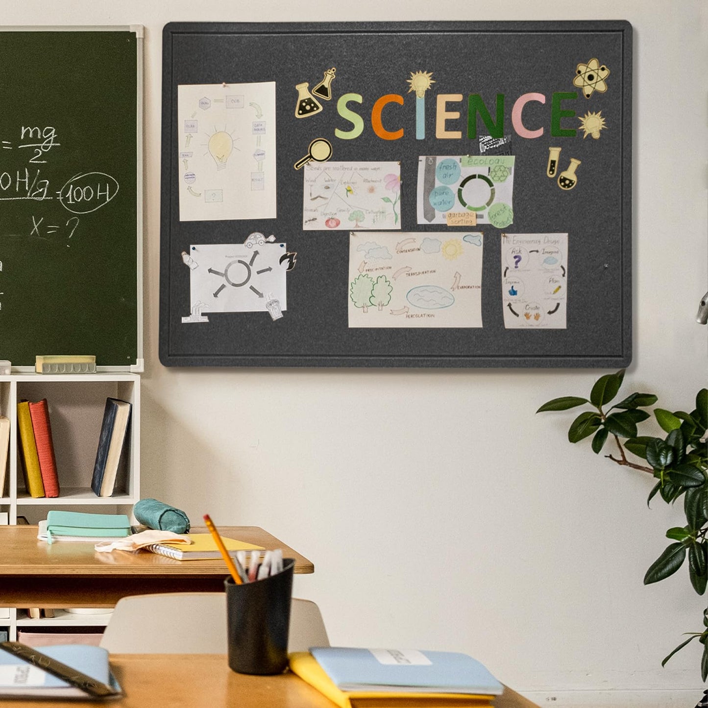 Lightomorrow Large Bulletin Board - 48 x 36 Inches, Decorative Felt Pin Board for Wall - 4' x 3' Foldable Photo Display Board with Self-Adhesive Tape, Includes 20 Push Pins - Dark Gray