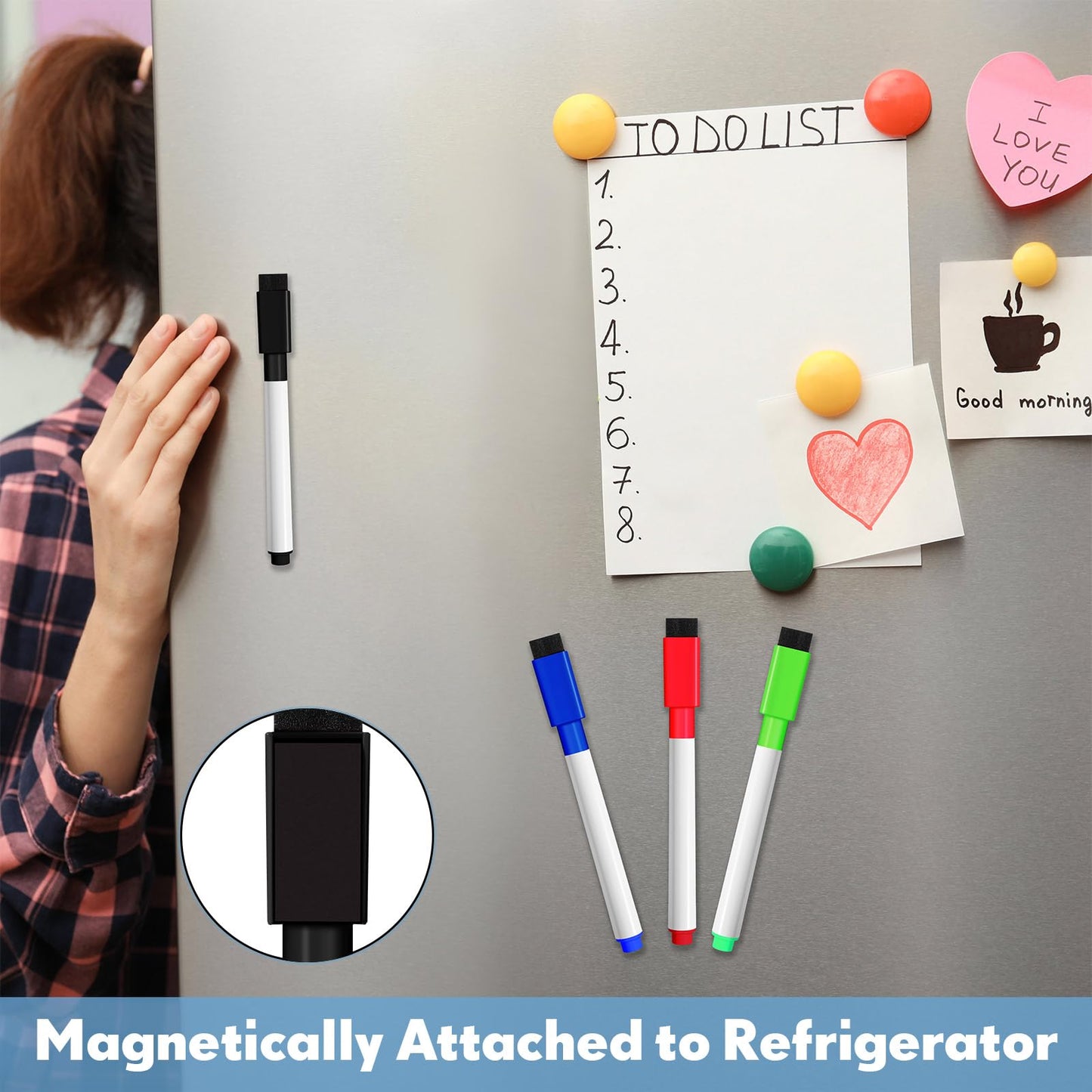Kosiz 200 Pcs Magnetic Dry Erase Markers Fine Point Tip Whiteboard Markers with Eraser Cap Magnetic Dry Erase Pens Erasable Pens for Whiteboard Dry Boards(Black, Red, Blue, Green)
