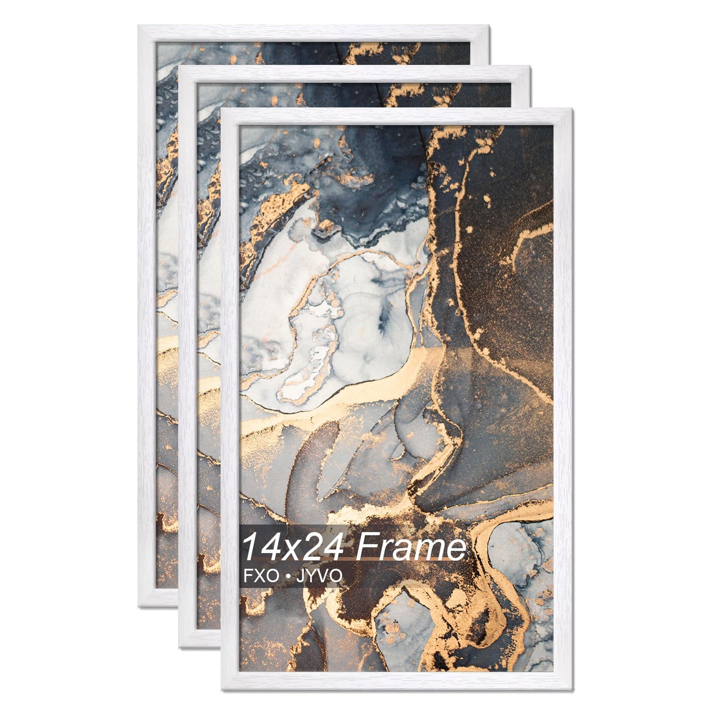 Fxojyvo Engineered Wood 14x24 Picture Frame Set of 3, White Frame for 14 x 24 Inch Picture Poster Photo, Light Weight 14 by 24 Frame with Wood-grain for Wall - 3 Pack/White/14 x24