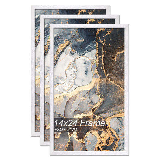 Fxojyvo Engineered Wood 14x24 Picture Frame Set of 3, White Frame for 14 x 24 Inch Picture Poster Photo, Light Weight 14 by 24 Frame with Wood-grain for Wall - 3 Pack/White/14 x24
