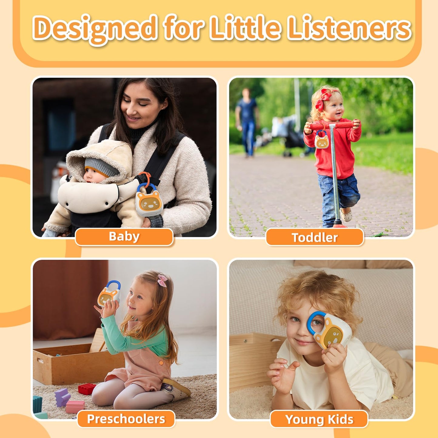 alilo Pocket Bunny Portable Kids Music Player, Musical Toys for Toddlers, Preloaded 120+ Stories/Music/Lullabies/White Noise,High Fidelity Sound Travel Bluetooth Speaker (with Strap and Ring)