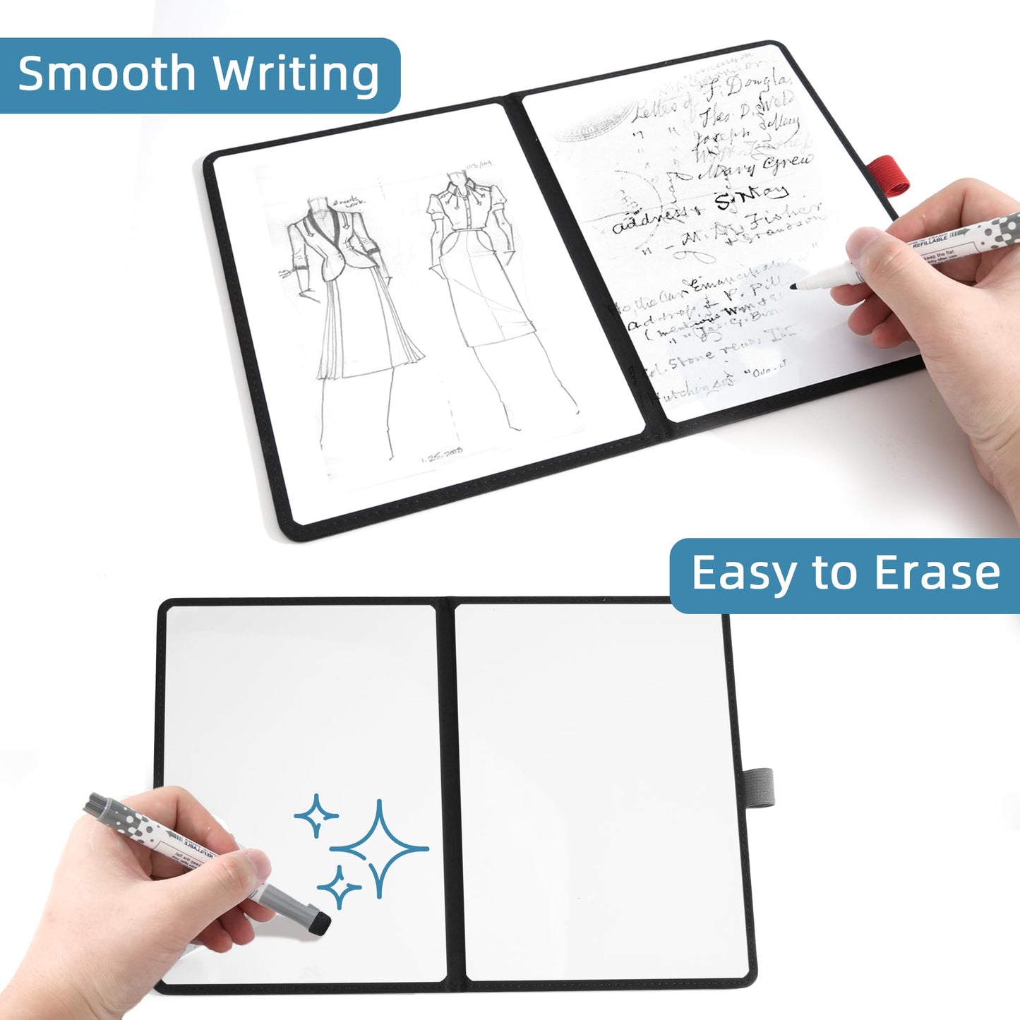 iNenya A5 Pocket White Board - Double-Sided Dry Erase Board 8x6 inch - Ultra-Thin 0.3" Portable Whiteboard with Markers & Erase | Anti-Ghosting Surface for Office Home School Student (Double-A5 Pink)