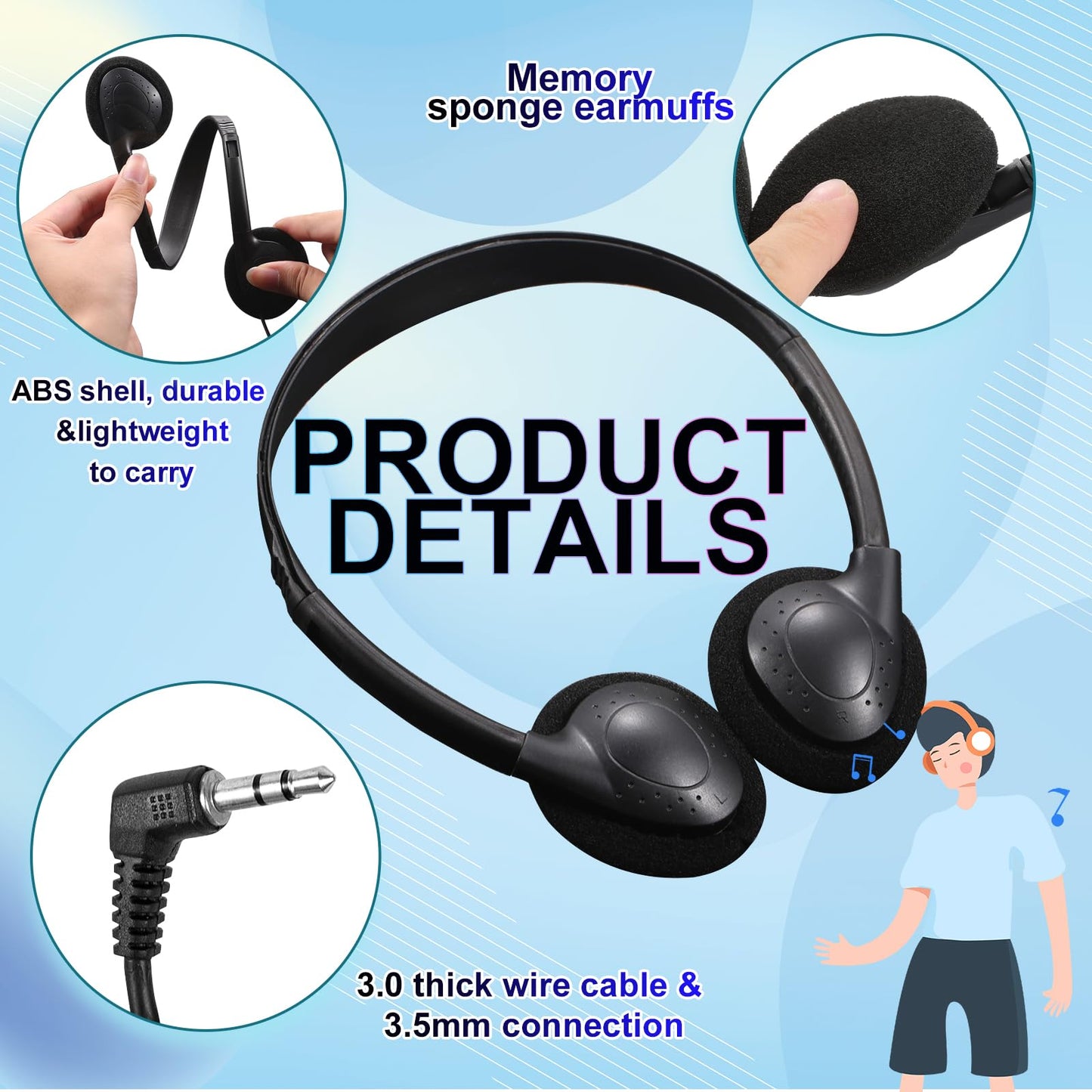 CN-Outlet 50 Packs Classroom Headphones Bulk for School Students Kids Children Toddler Boys Girls Teens and Adult, Wholesale Disposable Earphones (50 Black)