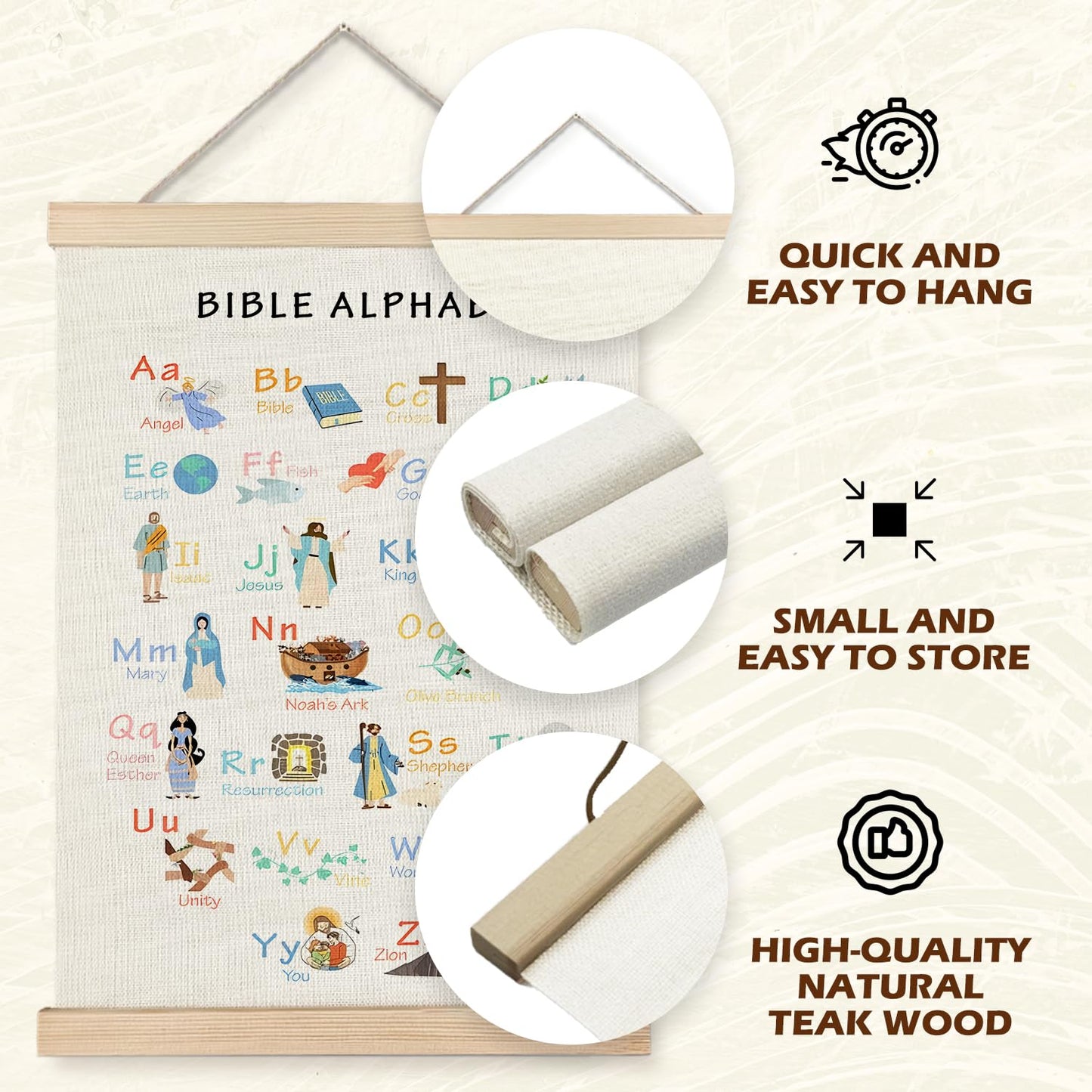 Supwhd Bible Verse Posters for Kids, Bible Alphabet Poster Hanger Frame, Christian Classroom Decor, Alphabet Wall Decor for Classroom Church School Christian Home, 16x24