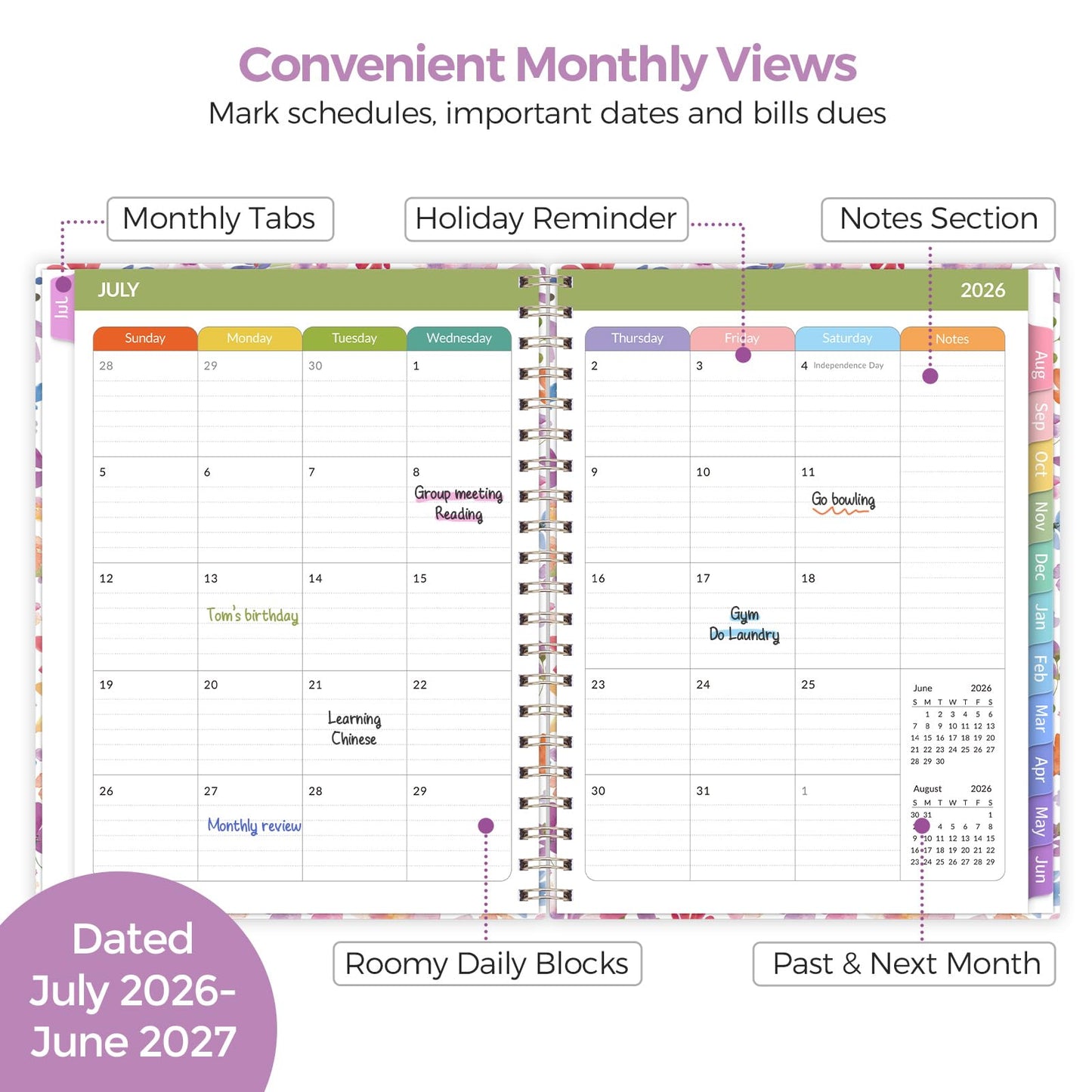 SKYDUE Teacher Planner 2026-2027 Academic Year, 8.5" x 11" Lesson Plan Book, July 2026-June 2027, 162 Pages, Monthly Tabs, Stickers, Weekly Lesson Planning, Student Tracking & Classroom Organization, Floral