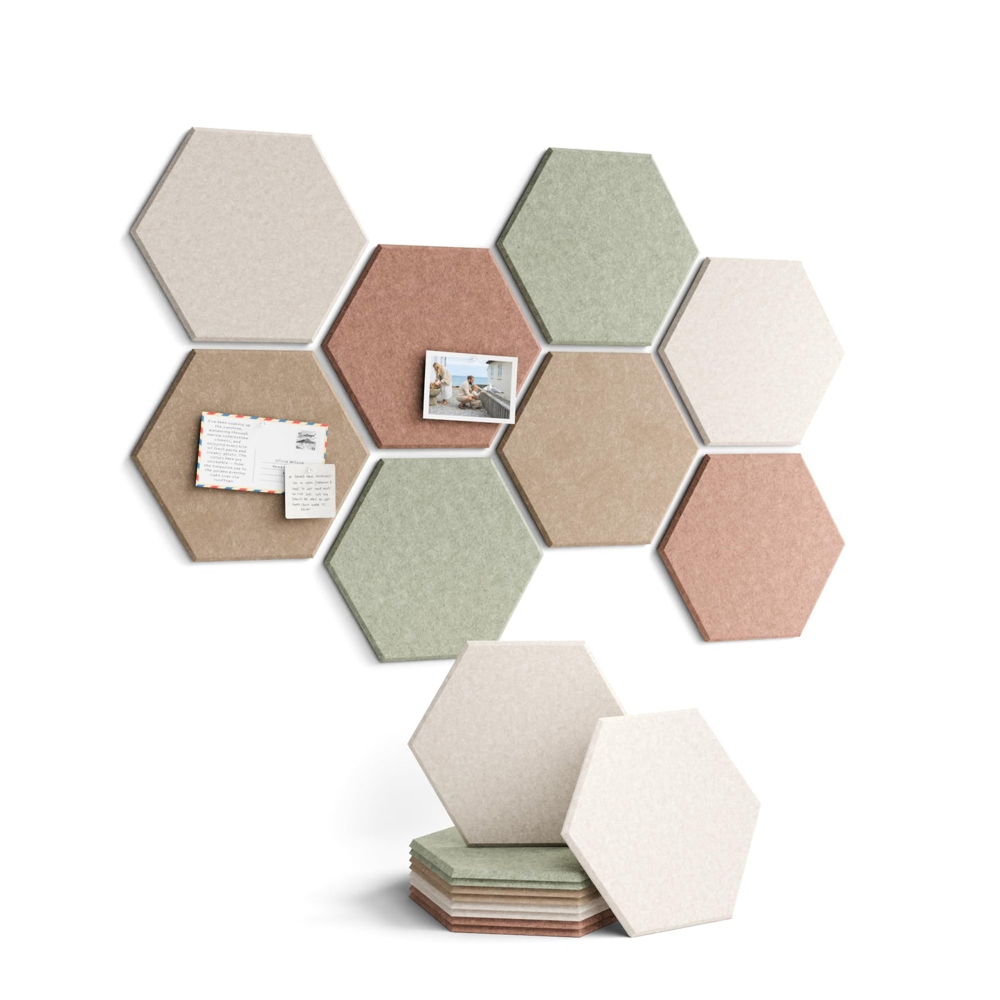 Fluxynara Hexagon Cork Board Alternative for Walls Decor-8-Pack Felt Bulletin Board Tiles,with 30 Pushpins,50 Adhesive Tabs for Office,Classrooms & Home Pin Board Felt Board-Boho
