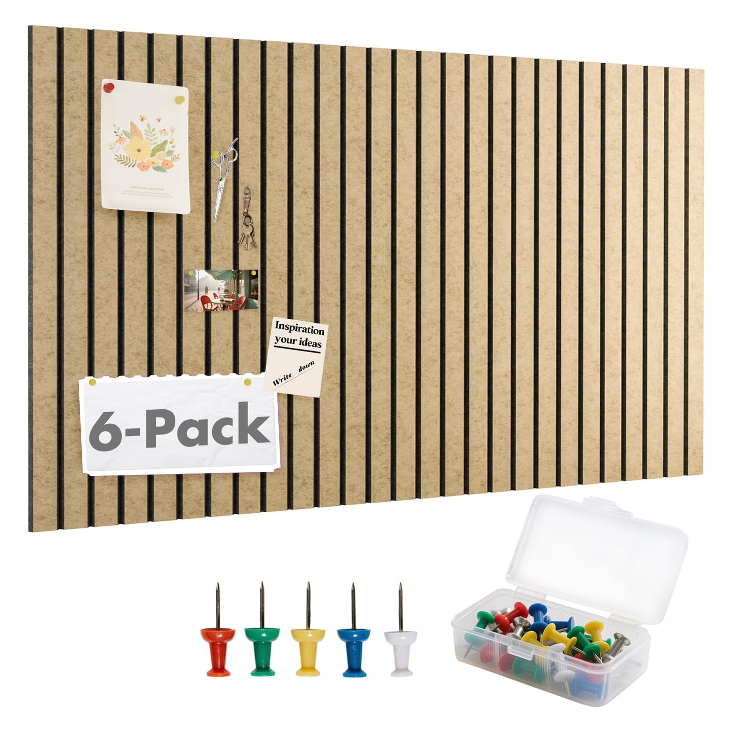 Cork Board Tiles for Wall with Push Pins, Removable 48" x 24" Slat Bulletin Board Sets, Adhesive Pin Board | Magrowill 6 Packs Felt Panels for Interior Wall Decor
