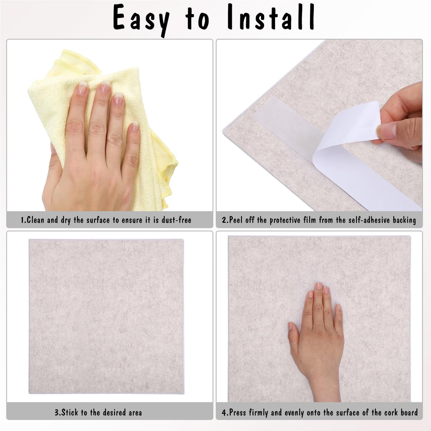 Large Cork Board 36" x 24", 6 Pack Felt Bulletin Board with 30 Pushpins, Cork Boards Alternative with Self-Adhesive Strips, Felt Wall Tiles Pin Boards for Walls Office Home School Decor-Light Tan