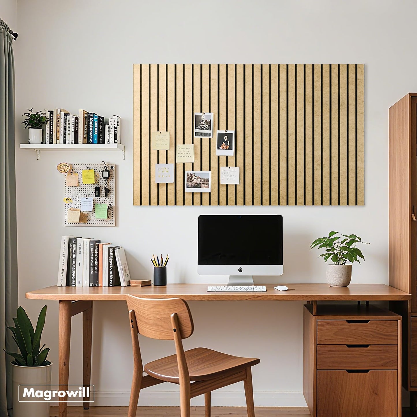 Cork Board Tiles for Wall with Push Pins, Removable 48" x 24" Slat Bulletin Board Sets, Adhesive Pin Board | Magrowill 6 Packs Felt Panels for Interior Wall Decor